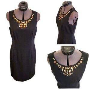 Banana Republic Women's Dress Size 6 Black Jewel Bodice Sleeveless Wool Blend